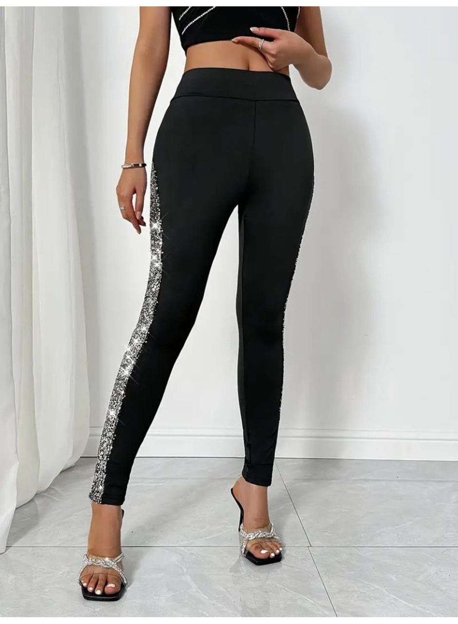 Kadın Yüksek Bel Yarı şerit Pul Payetli Dalgıç Tayt