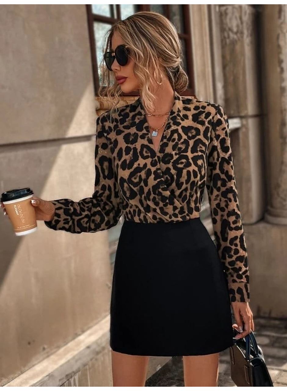 Kadın Uzun Kollu Kruvaze Yakalı üst Dalgıç Alt Ithal Krep Mini Elbise