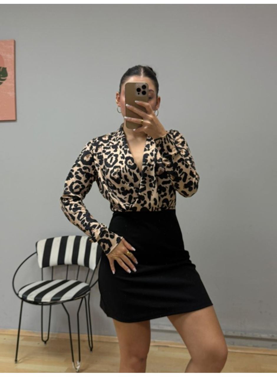 Kadın Uzun Kollu Kruvaze Yakalı üst Dalgıç Alt Ithal Krep Mini Elbise