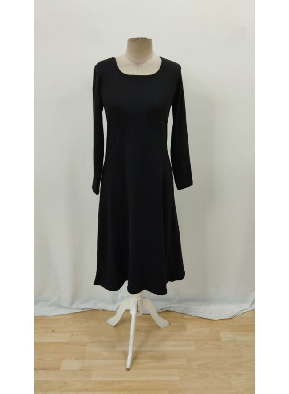 Kadın Uzun Kollu Kare Yaka Midi Kaşkorse Elbise