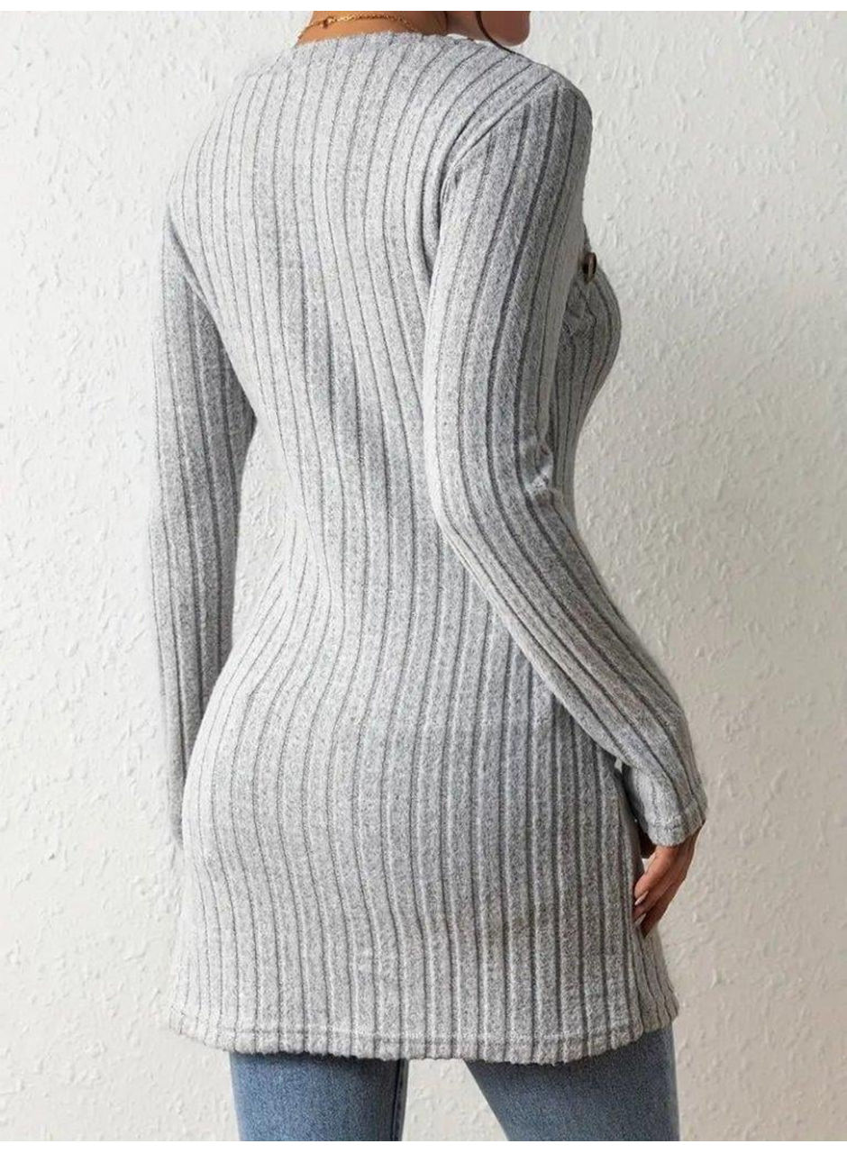 Kadın Uzun Kollu Derin Kare Yaka Düğme Detay şardonlu Kaşkorse Kruvaze Bluz