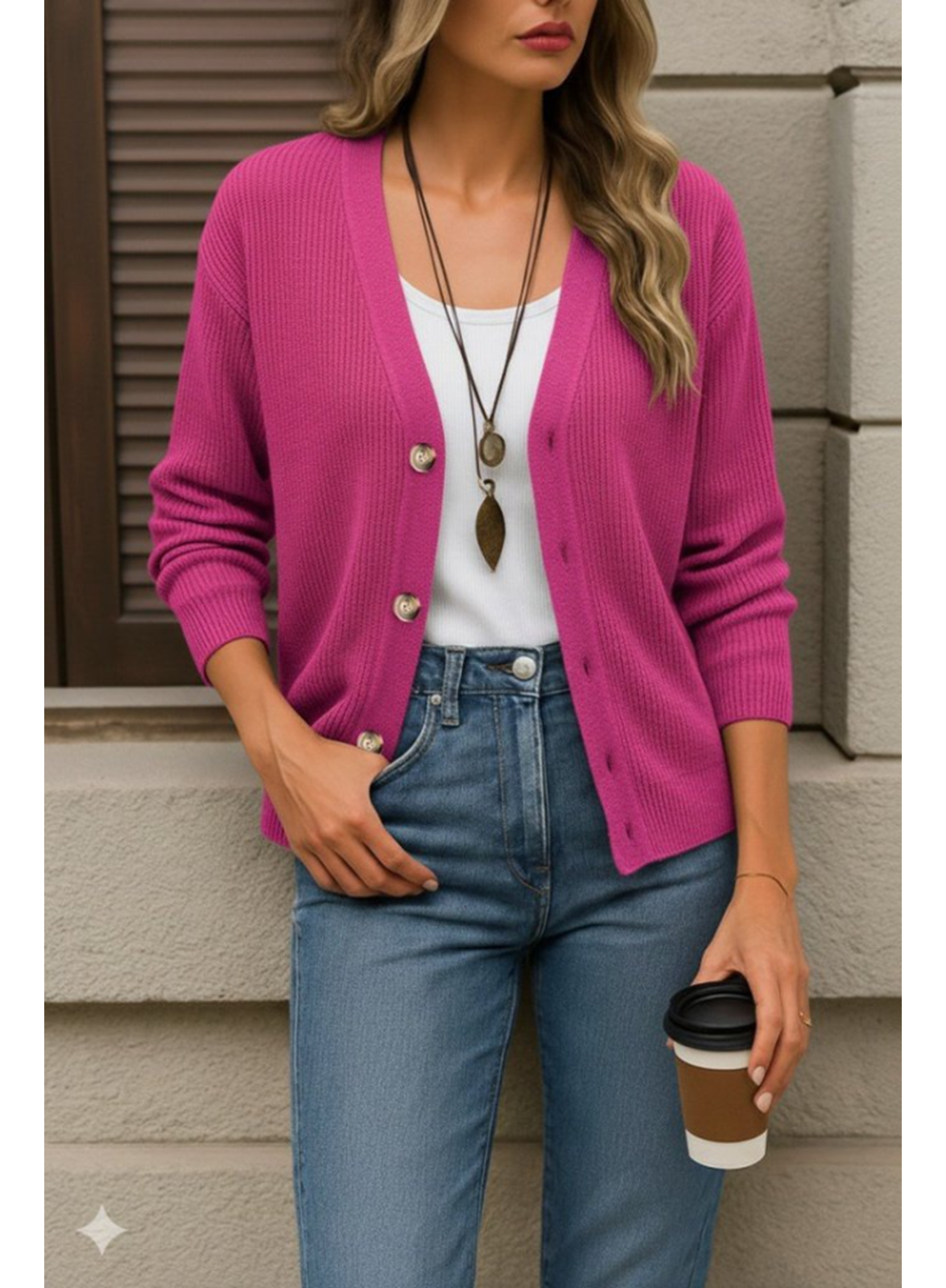 Kadın Uzun Kollu Düğme Detay Triko Bluz