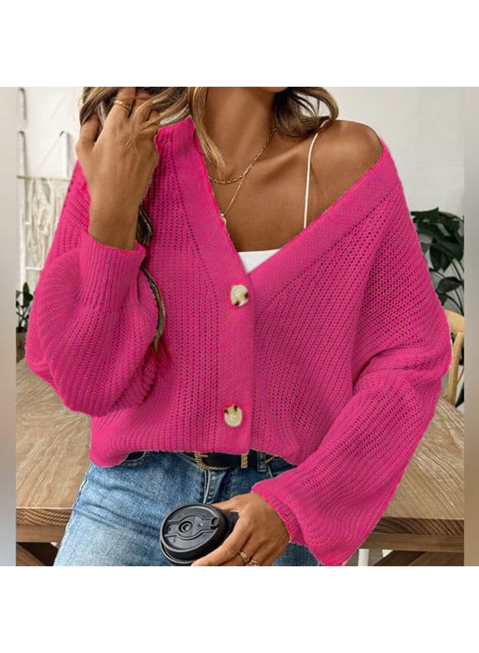 Kadın Uzun Kollu Düğme Detay Triko Bluz