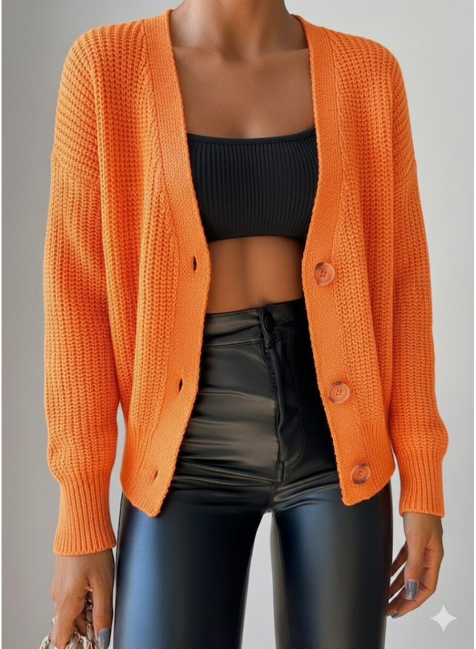 Kadın Uzun Kollu Düğme Detay Triko Bluz