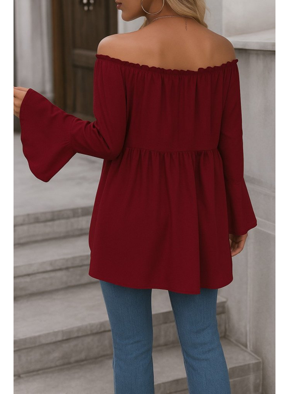 Kadın Uzun Kollu Madonna Yaka Asimetrik Detaylı Kolları Ispanyol Viskon Bluz