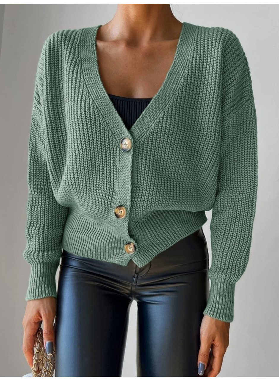 Kadın Uzun Kollu Düğme Detay Triko Bluz