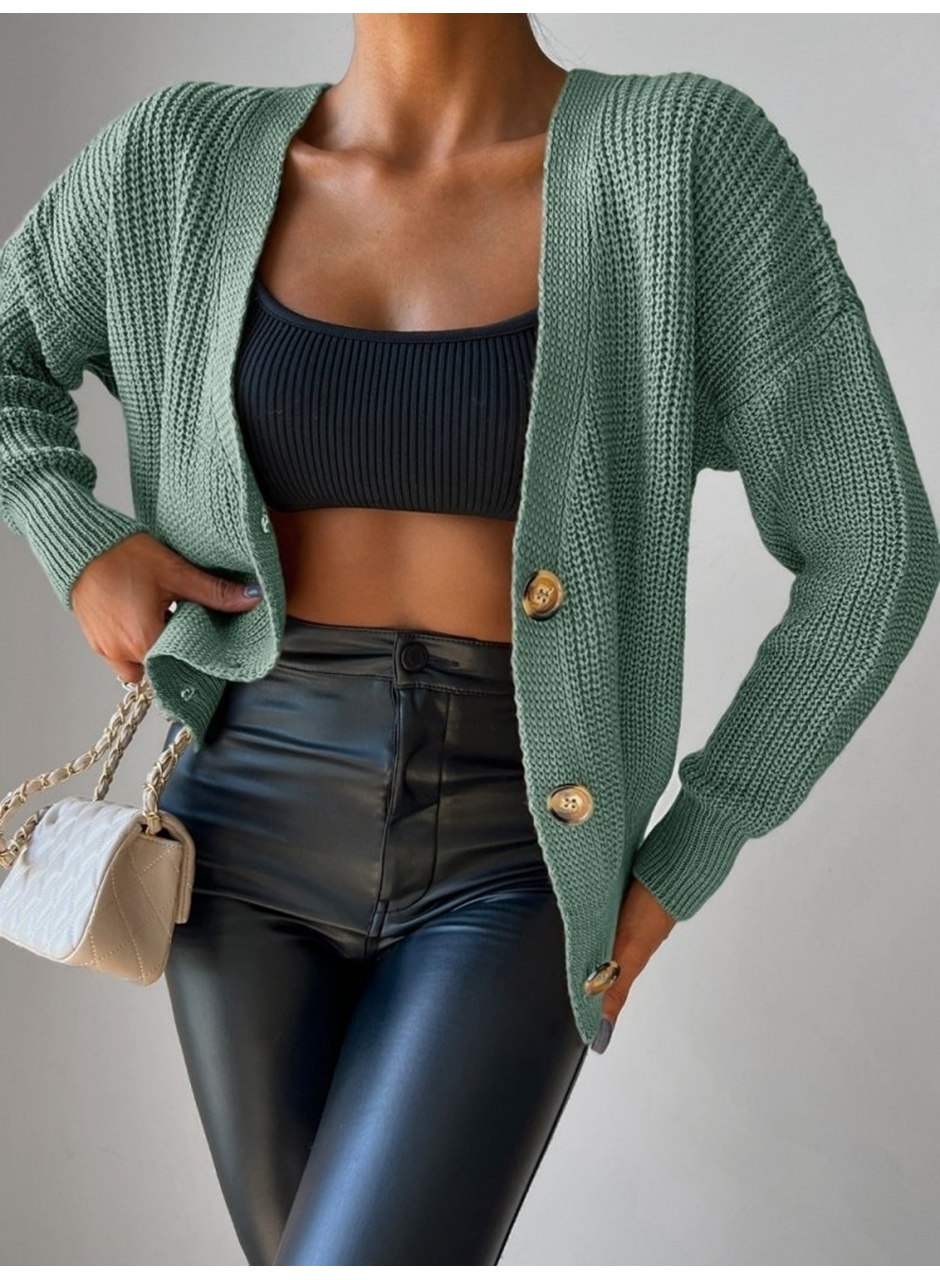 Kadın Uzun Kollu Düğme Detay Triko Bluz