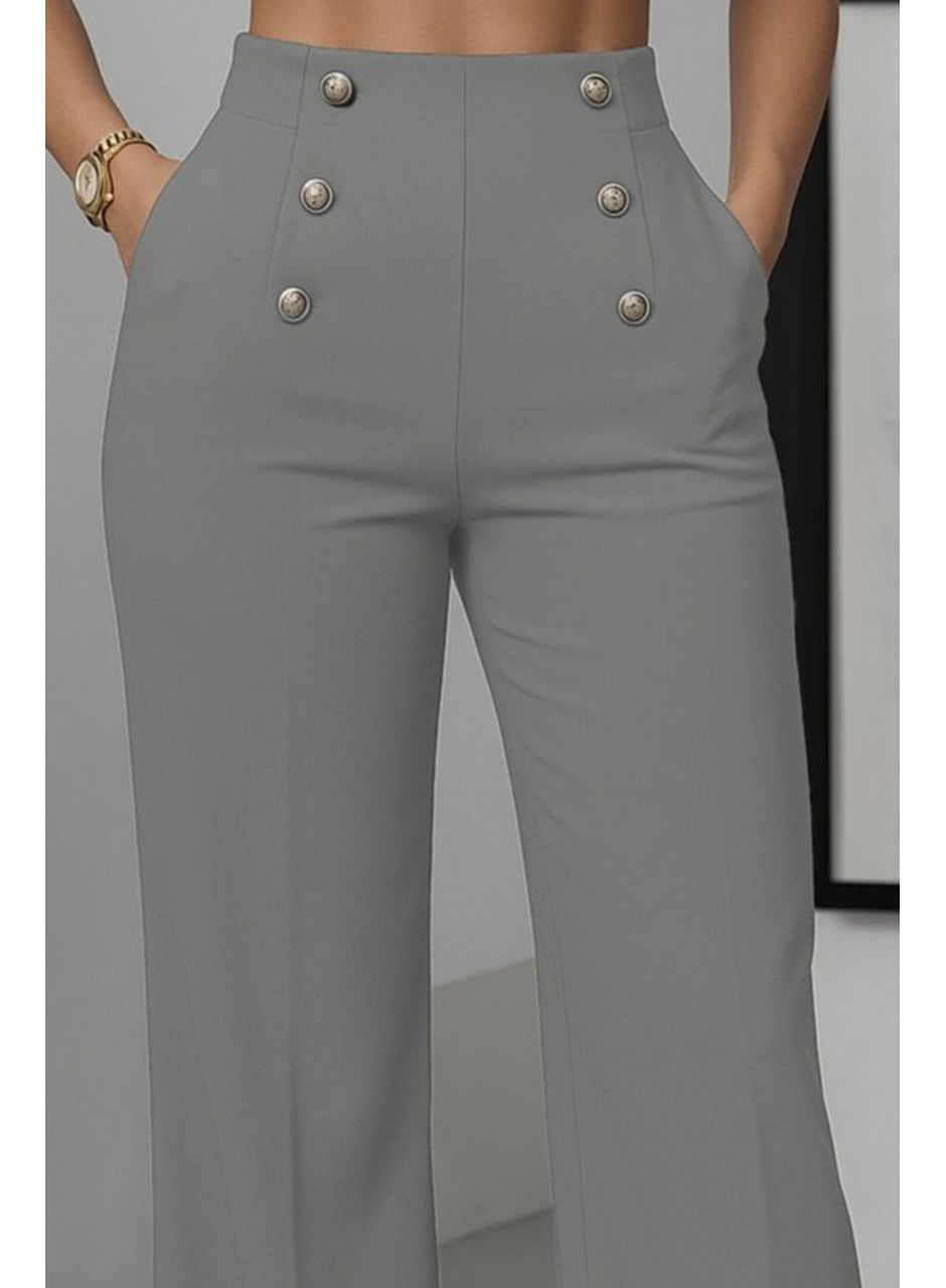 Kadın Yüksek Bel önden Düğmeli Uzun Paçaya Doğru Geniş Ithal Krep Pantolon