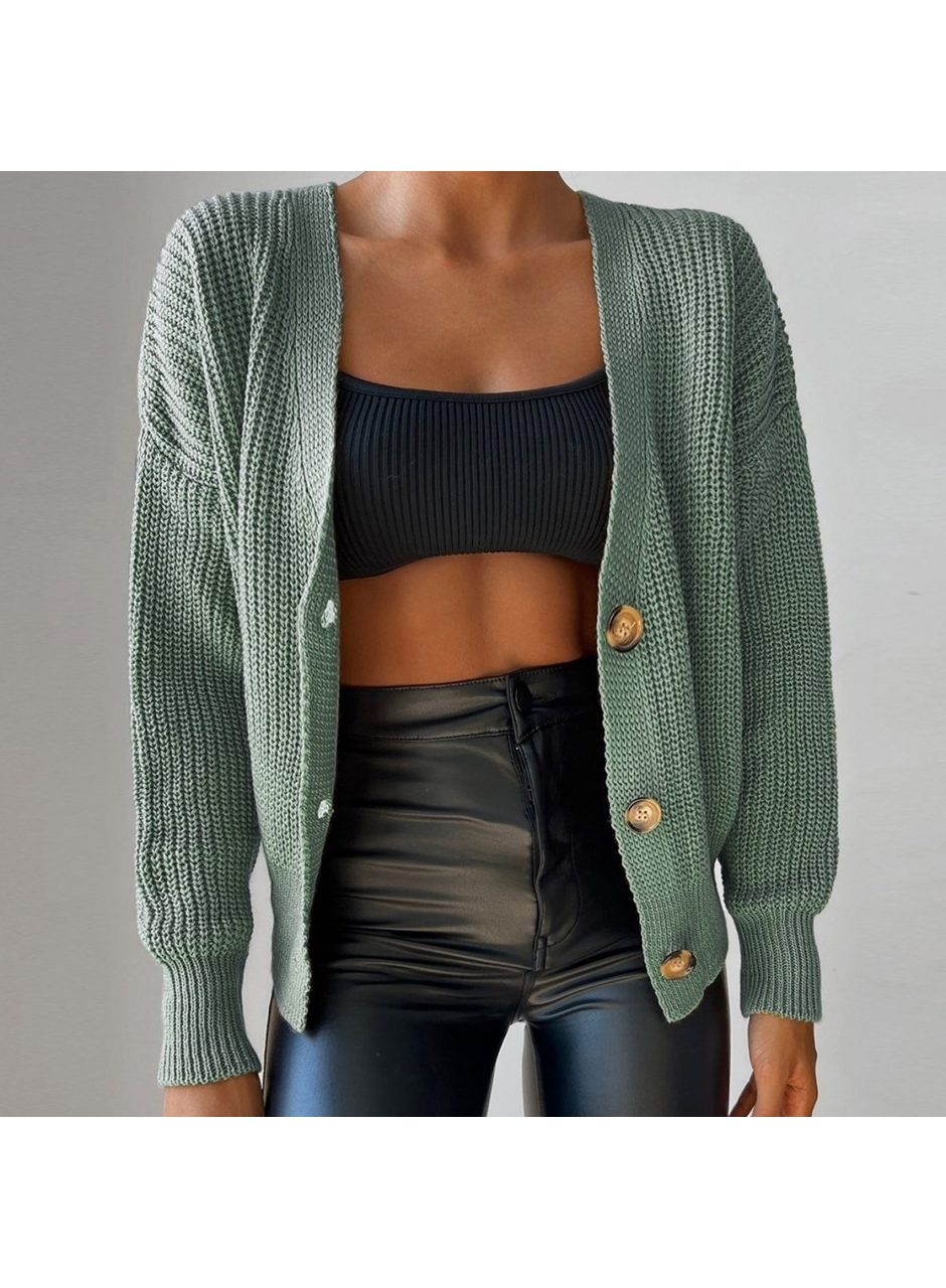 Kadın Uzun Kollu Düğme Detay Triko Bluz