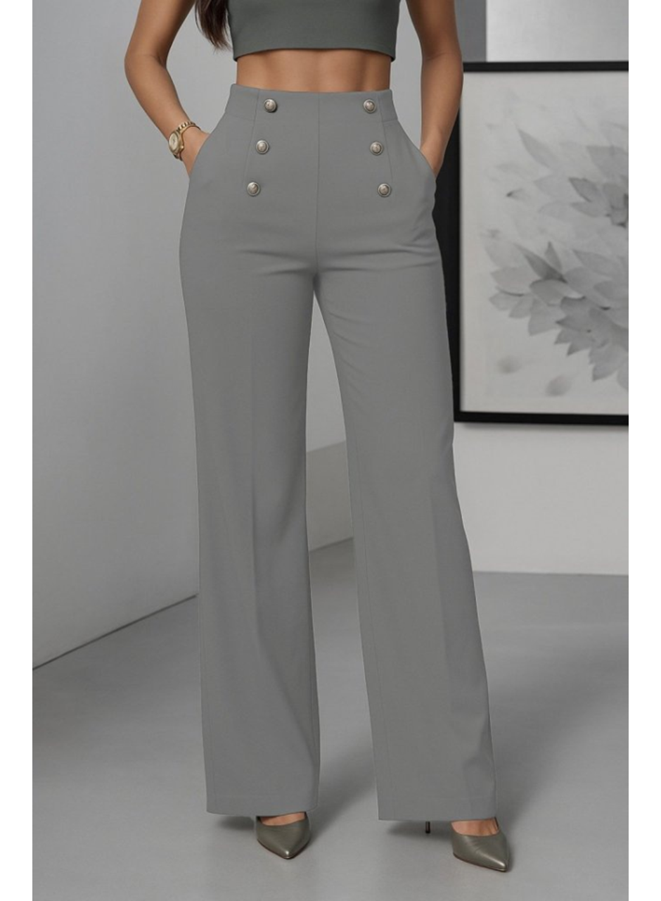 Kadın Yüksek Bel önden Düğmeli Uzun Paçaya Doğru Geniş Ithal Krep Pantolon