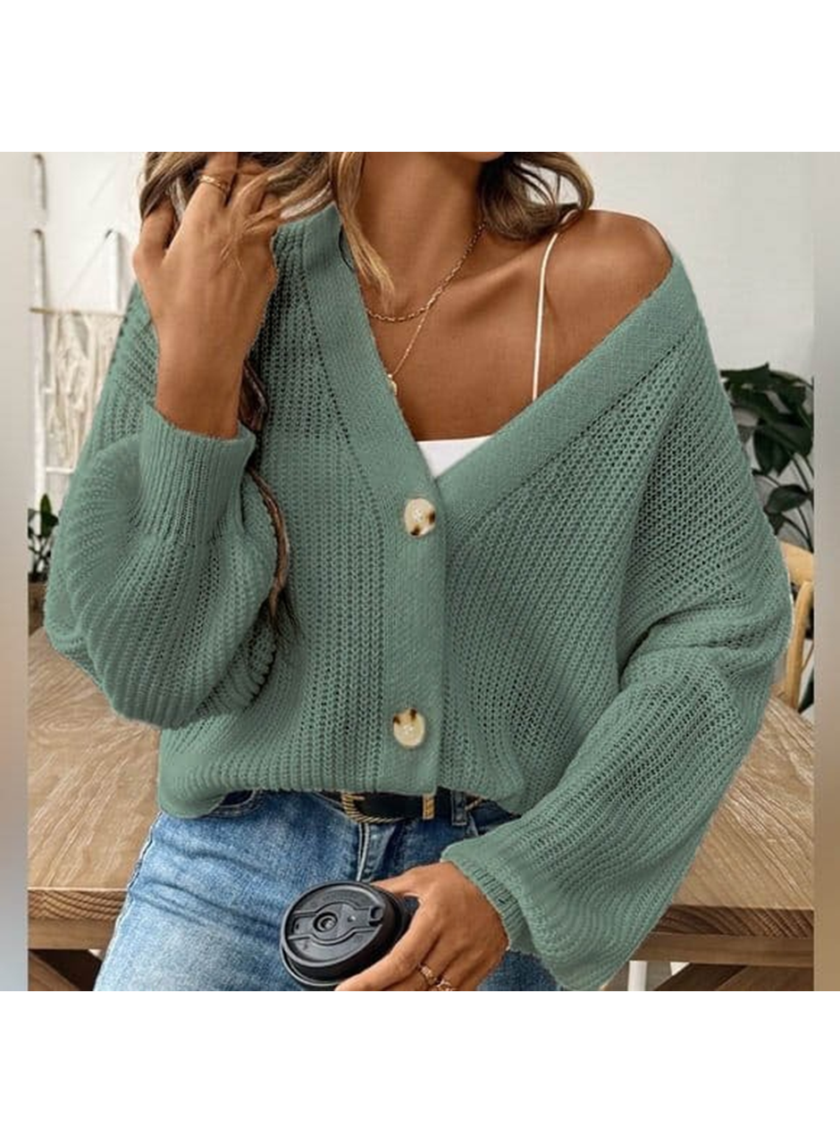 Kadın Uzun Kollu Düğme Detay Triko Bluz