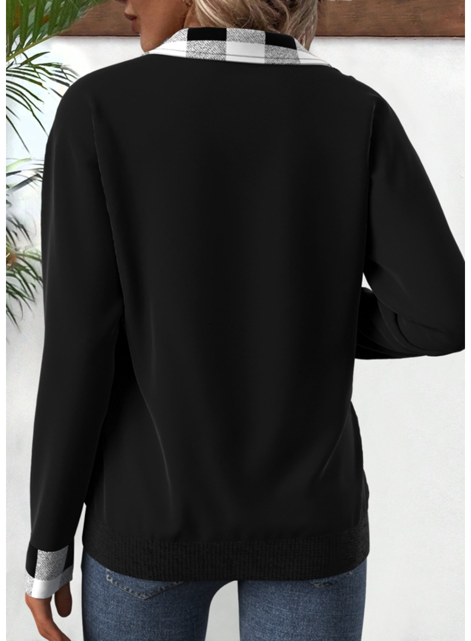 Kadın Uzun Kollu Yakalı önden Fermuarlı Ekose Detaylı Viskon Iki Iplik Bluz