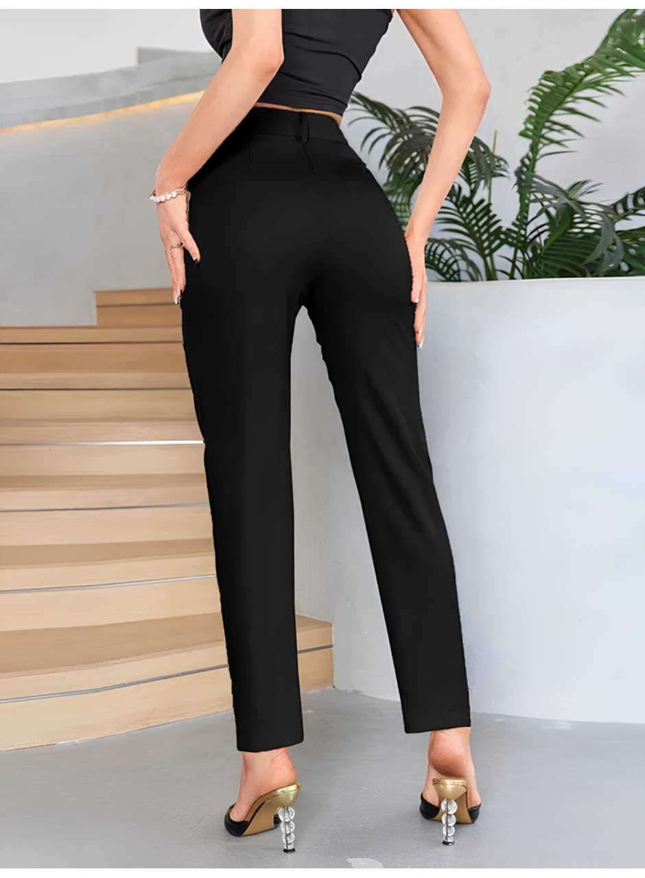 Kadın Yüksek Bel Cepli önden çimalı Dokuma çanta Pantolon