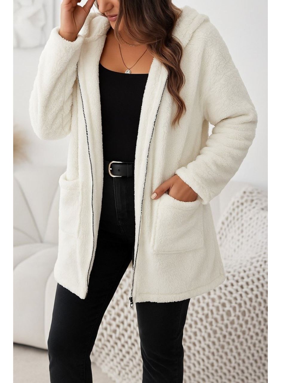 Kadın Uzun Kollu Kapşonlu önden Fermuarlı Cepli Welsoft Ceket