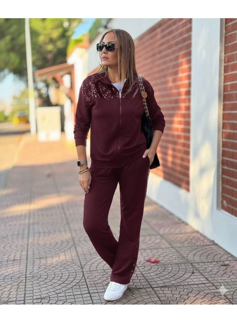 Kadın Uzun Kollu önden Fermuarlı Pul Payetli Alt üst Viskon Iki Iplik Takım