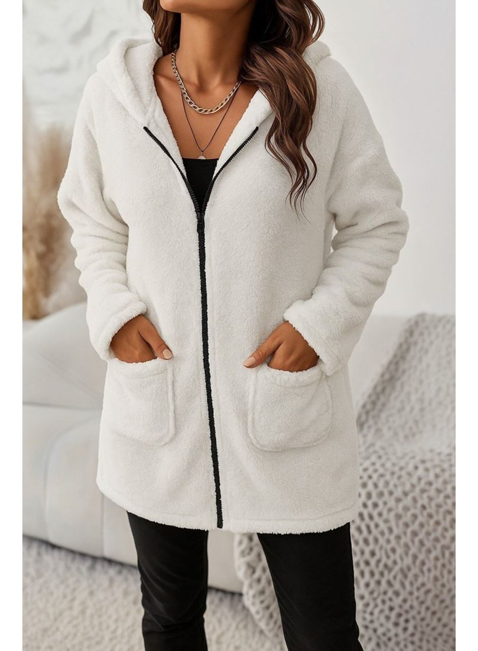 Kadın Uzun Kollu Kapşonlu önden Fermuarlı Cepli Welsoft Ceket