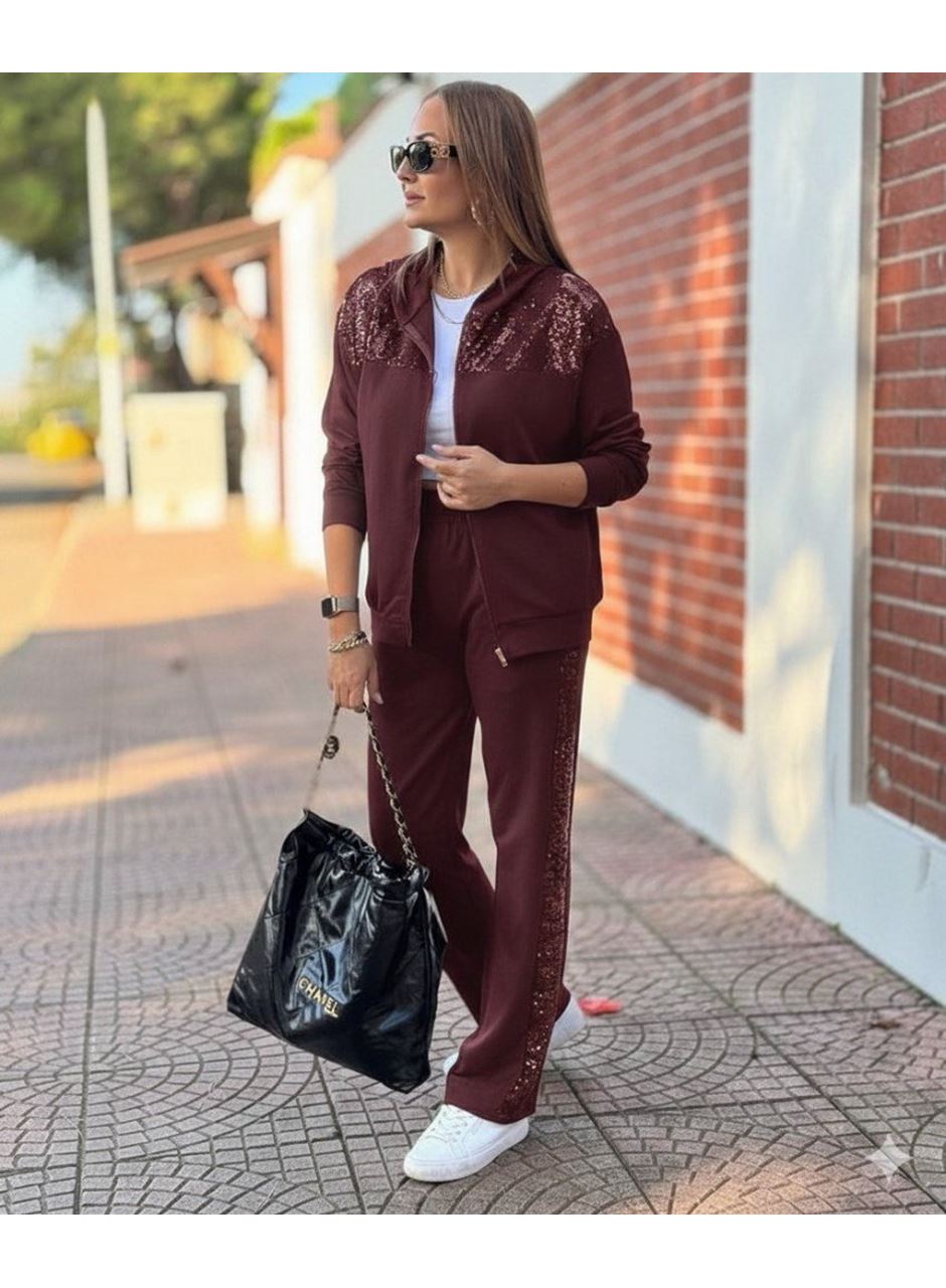 Kadın Uzun Kollu önden Fermuarlı Pul Payetli Alt üst Viskon Iki Iplik Takım