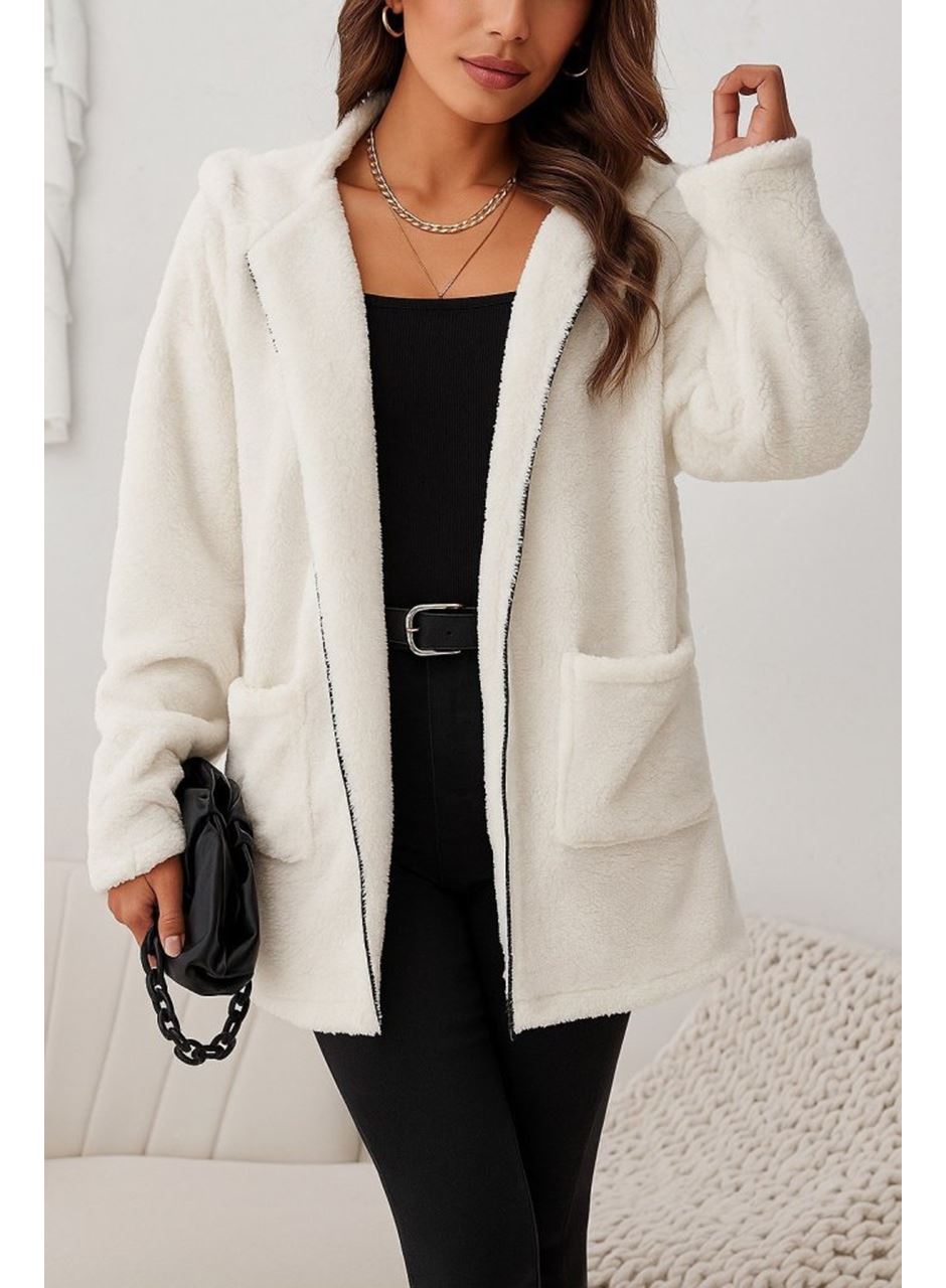 Kadın Uzun Kollu Kapşonlu önden Fermuarlı Cepli Welsoft Ceket