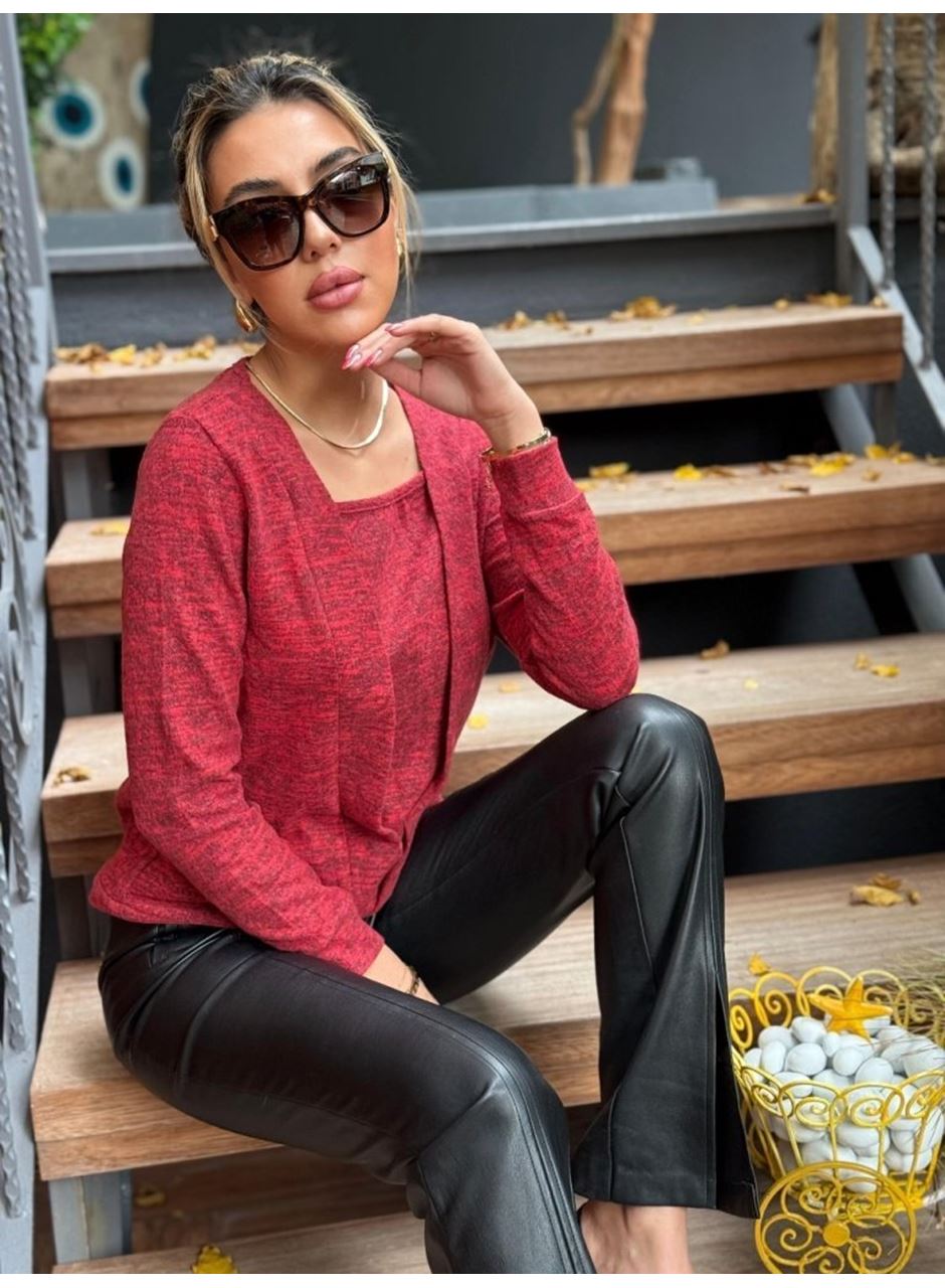 Kadın Uzun Kollu Kruvaze Yaka Kol Ve Etek Ucu Manşet Detay Yumoş Bluz