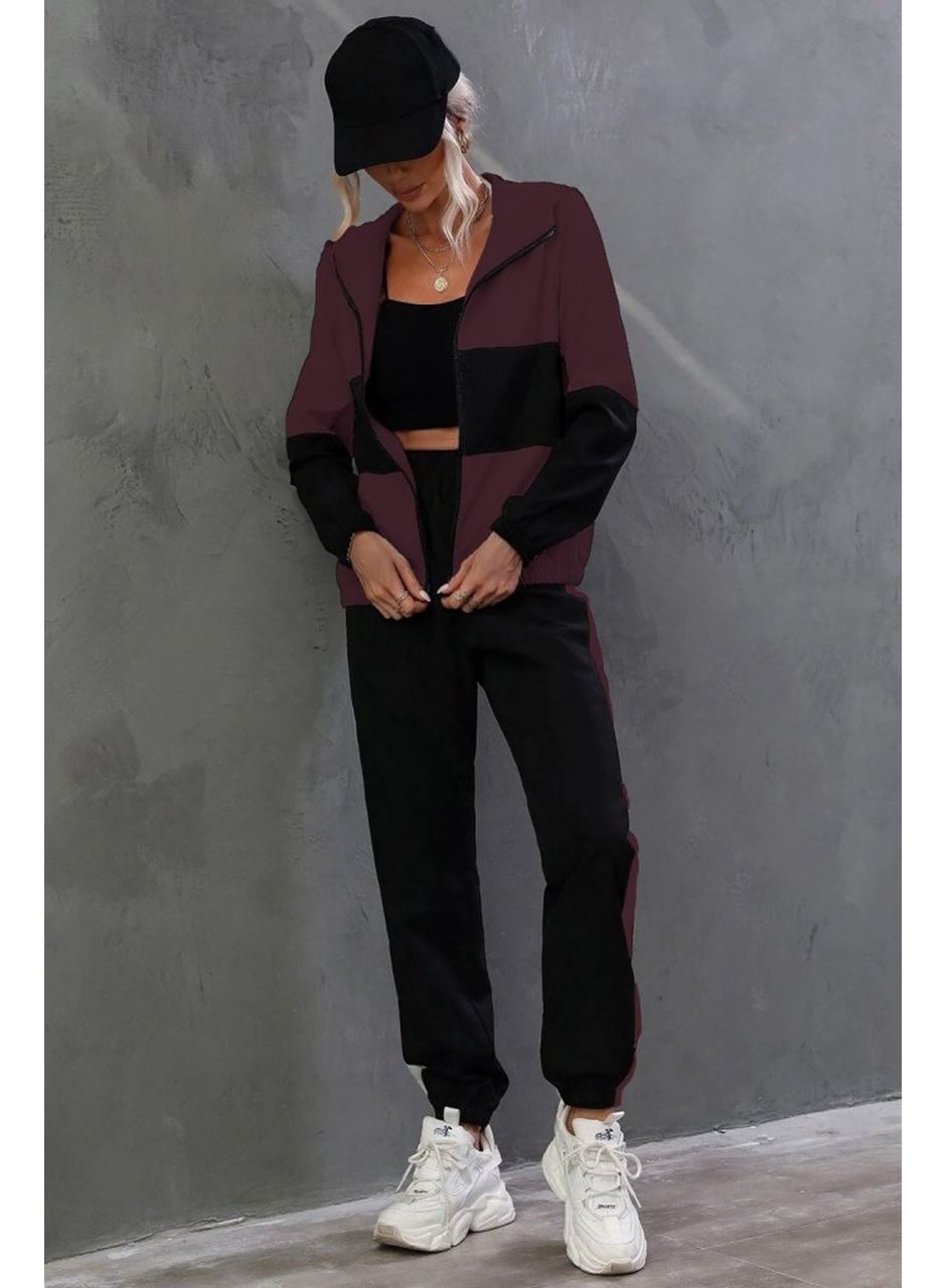 Kadın Uzun Kollu Kapşonlu önden Fermuarlı Viskon Iki Iplik Bluz Ve Pantolon Ikili Takım