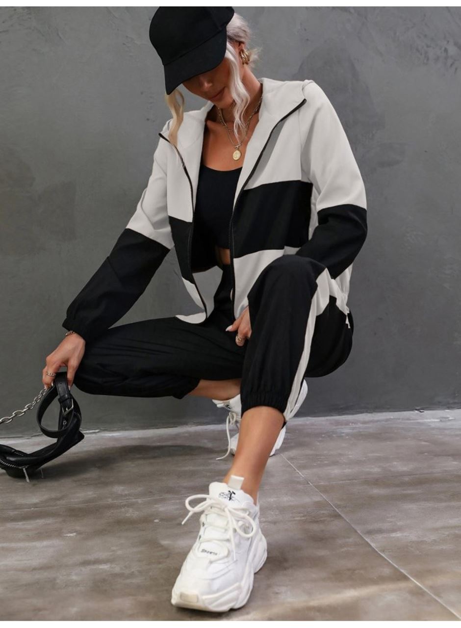 Kadın Uzun Kollu Kapşonlu önden Fermuarlı Viskon Iki Iplik Bluz Ve Pantolon Ikili Takım