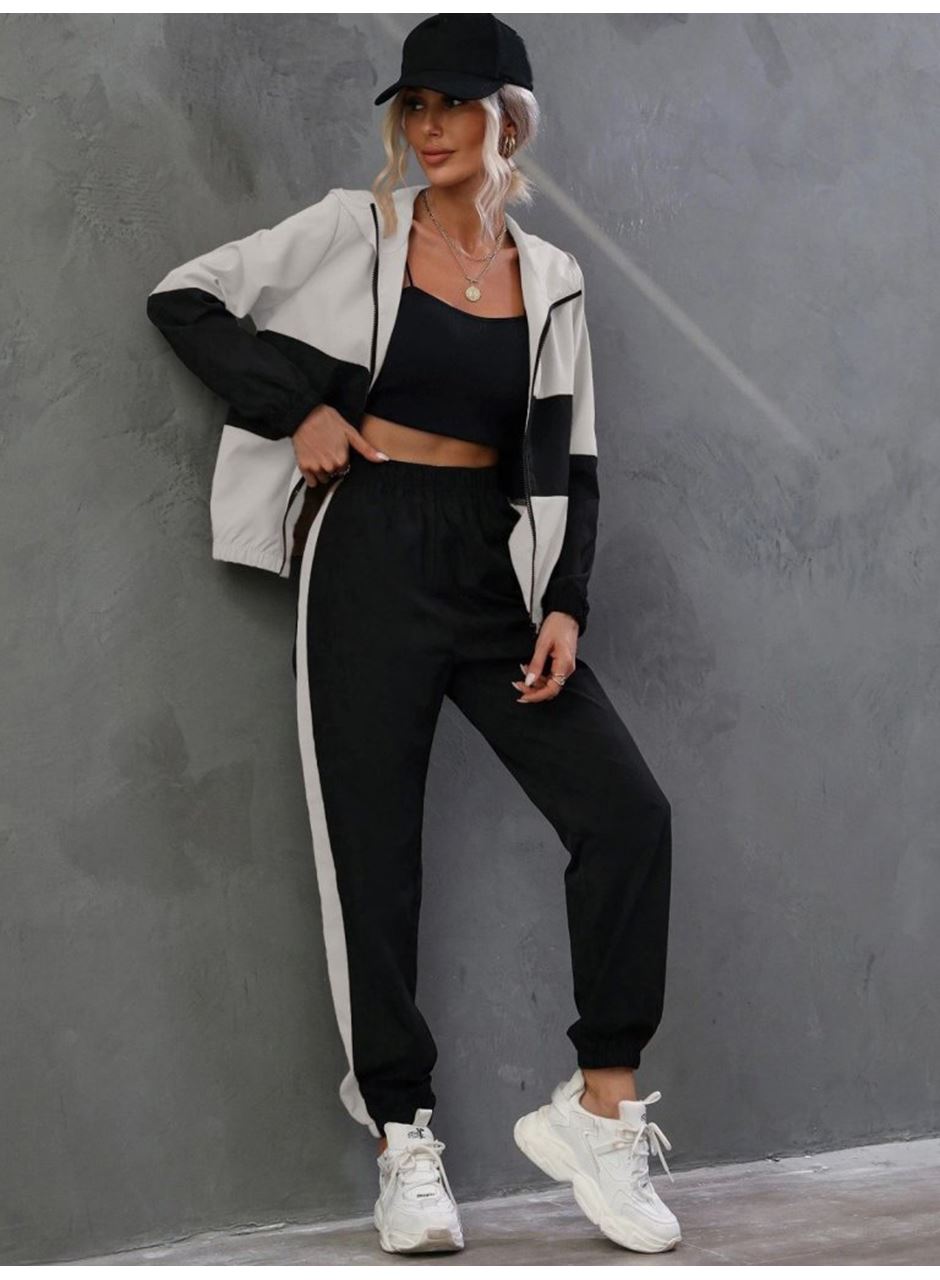 Kadın Uzun Kollu Kapşonlu önden Fermuarlı Viskon Iki Iplik Bluz Ve Pantolon Ikili Takım