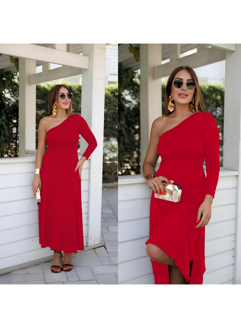 Kadın Uzun Kollu Tek Omuz Detay Krep Elbise