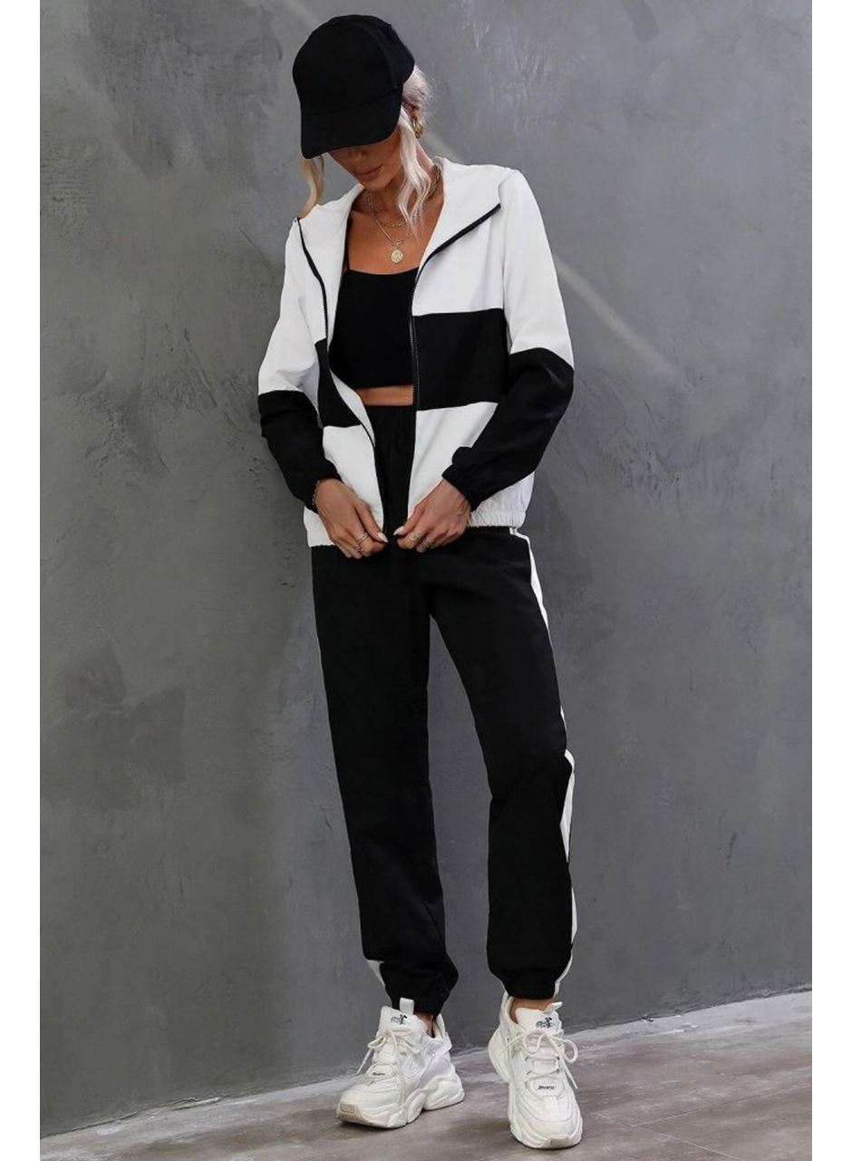 Kadın Uzun Kollu Kapşonlu önden Fermuarlı Viskon Iki Iplik Bluz Ve Pantolon Ikili Takım