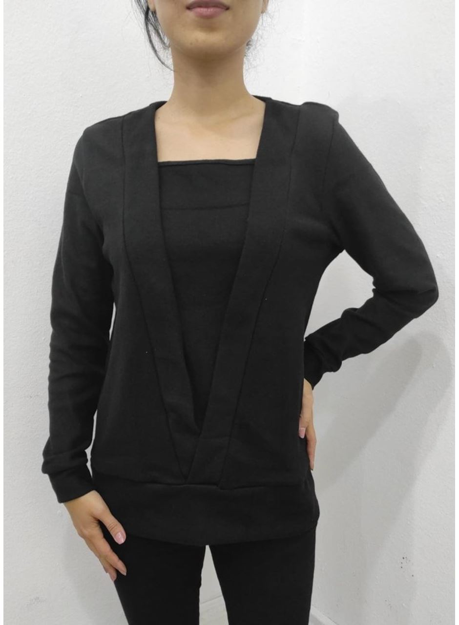 Kadın Uzun Kollu Kruvaze Yaka Kol Ve Etek Ucu Manşet Detay Yumoş Bluz