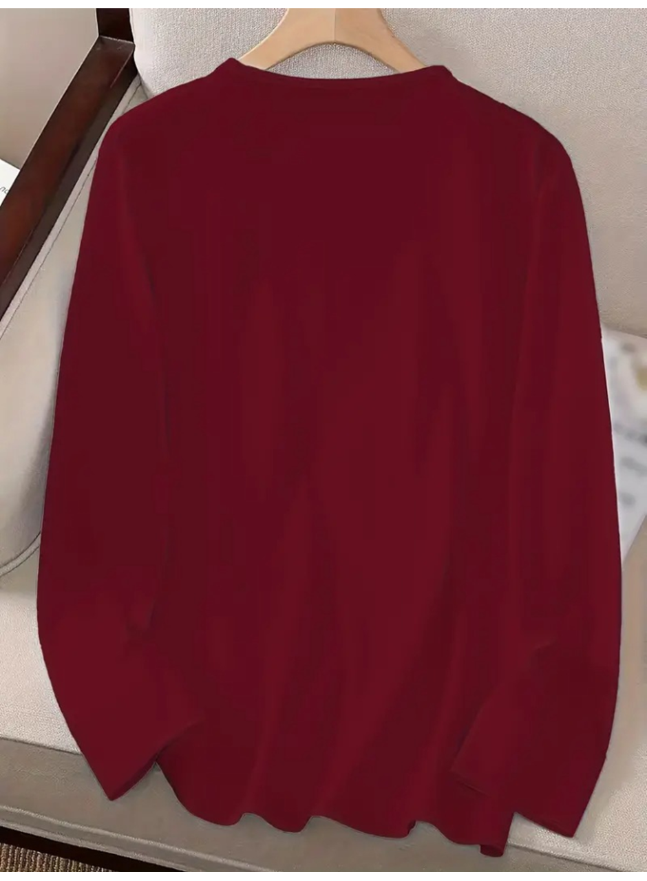 Kadın Uzun Kollu Bisiklet Yaka Yazı Baskılı Viskon Bluz