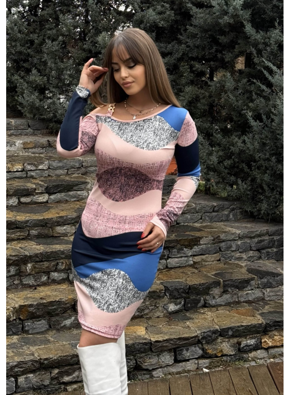 Kadın Uzun Kollu Tek Omuzu Askı Toka Detaylı Kısa Dalgıç Elbise