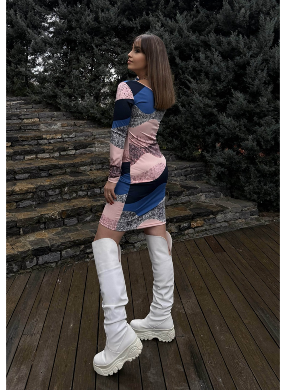 Kadın Uzun Kollu Tek Omuzu Askı Toka Detaylı Kısa Dalgıç Elbise