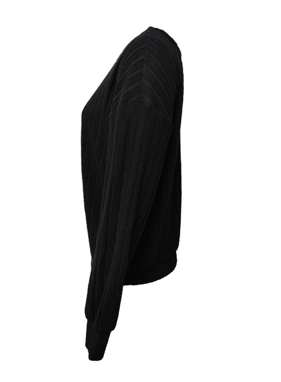 Kadın Uzun Kollu V Yakalı Pencere Sırt Dantel Detaylı Kalın Fitilli Kaşkorse Bluz