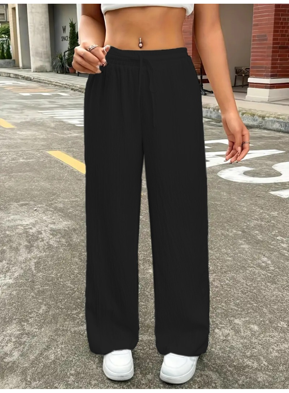Kadın Yüksek Bel Bol Paça Bürümcük Pantolon