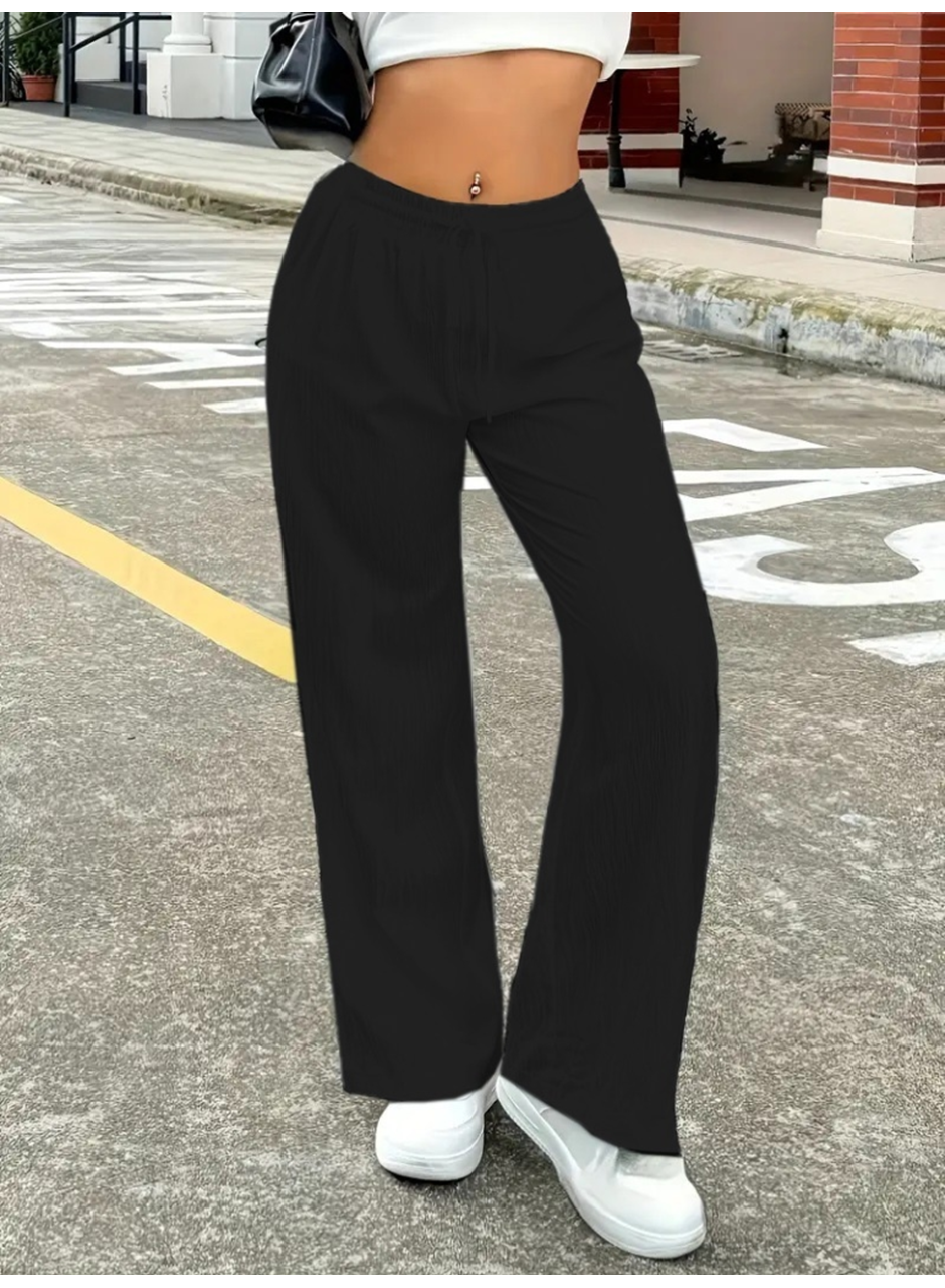 Kadın Yüksek Bel Bol Paça Bürümcük Pantolon