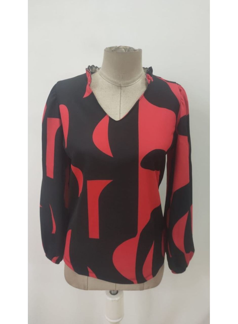 Kadın Uzun Kollu V Yakalı Desenli Modal Bluz