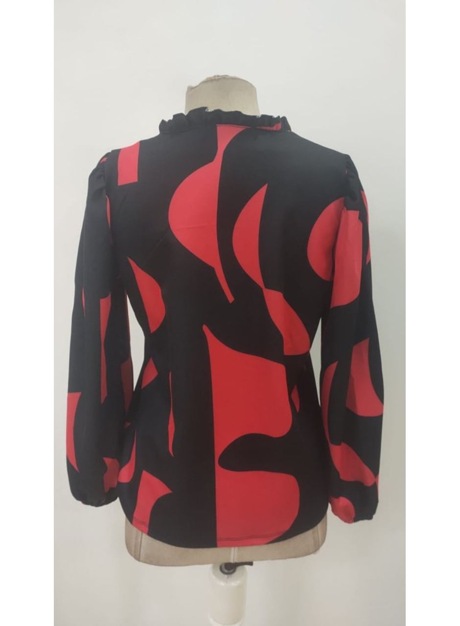 Kadın Uzun Kollu V Yakalı Desenli Modal Bluz