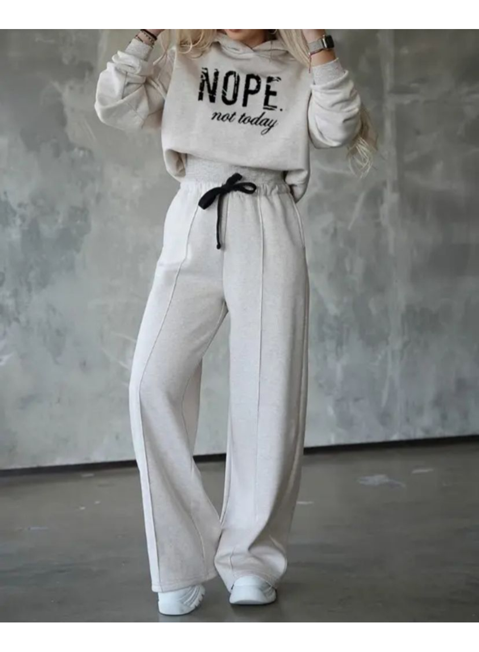 Kadın Uzun Kollu Nope Baskılı Beli Ribanalı Ikili Takım