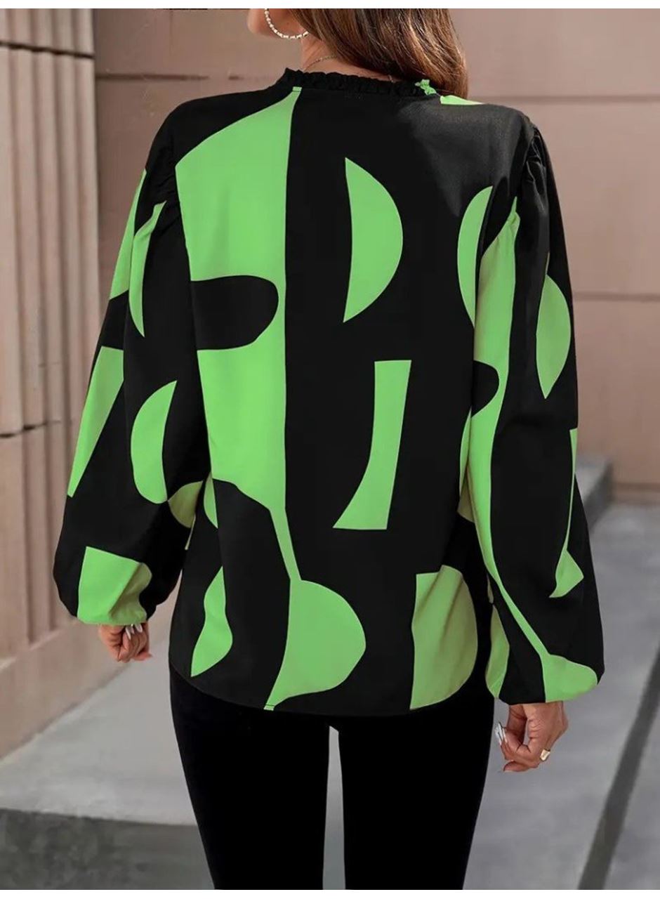 Kadın Uzun Kollu V Yakalı Desenli Modal Bluz