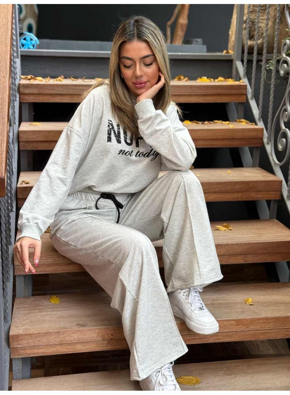 Kadın Uzun Kollu Nope Baskılı Beli Ribanalı Ikili Takım