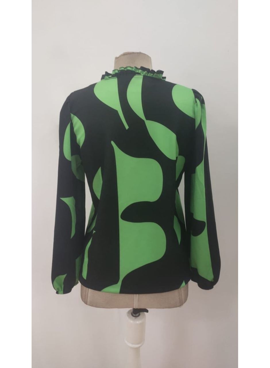 Kadın Uzun Kollu V Yakalı Desenli Modal Bluz