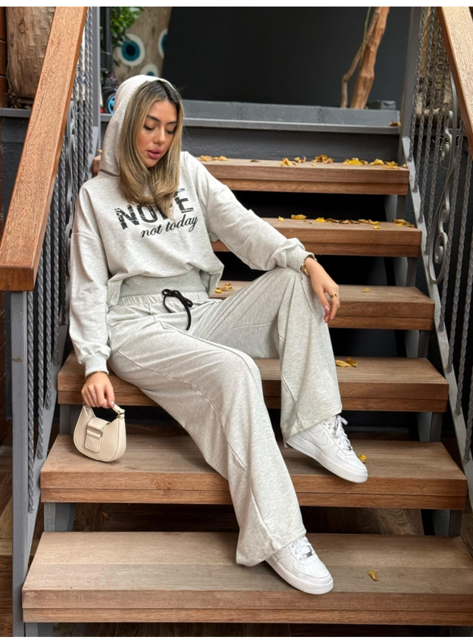 Kadın Uzun Kollu Nope Baskılı Beli Ribanalı Ikili Takım