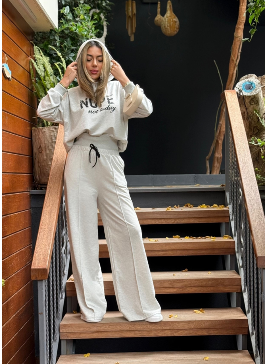 Kadın Uzun Kollu Nope Baskılı Beli Ribanalı Ikili Takım