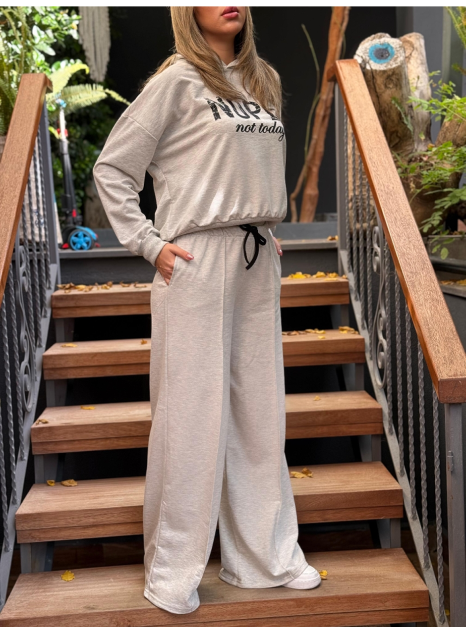 Kadın Uzun Kollu Nope Baskılı Beli Ribanalı Ikili Takım