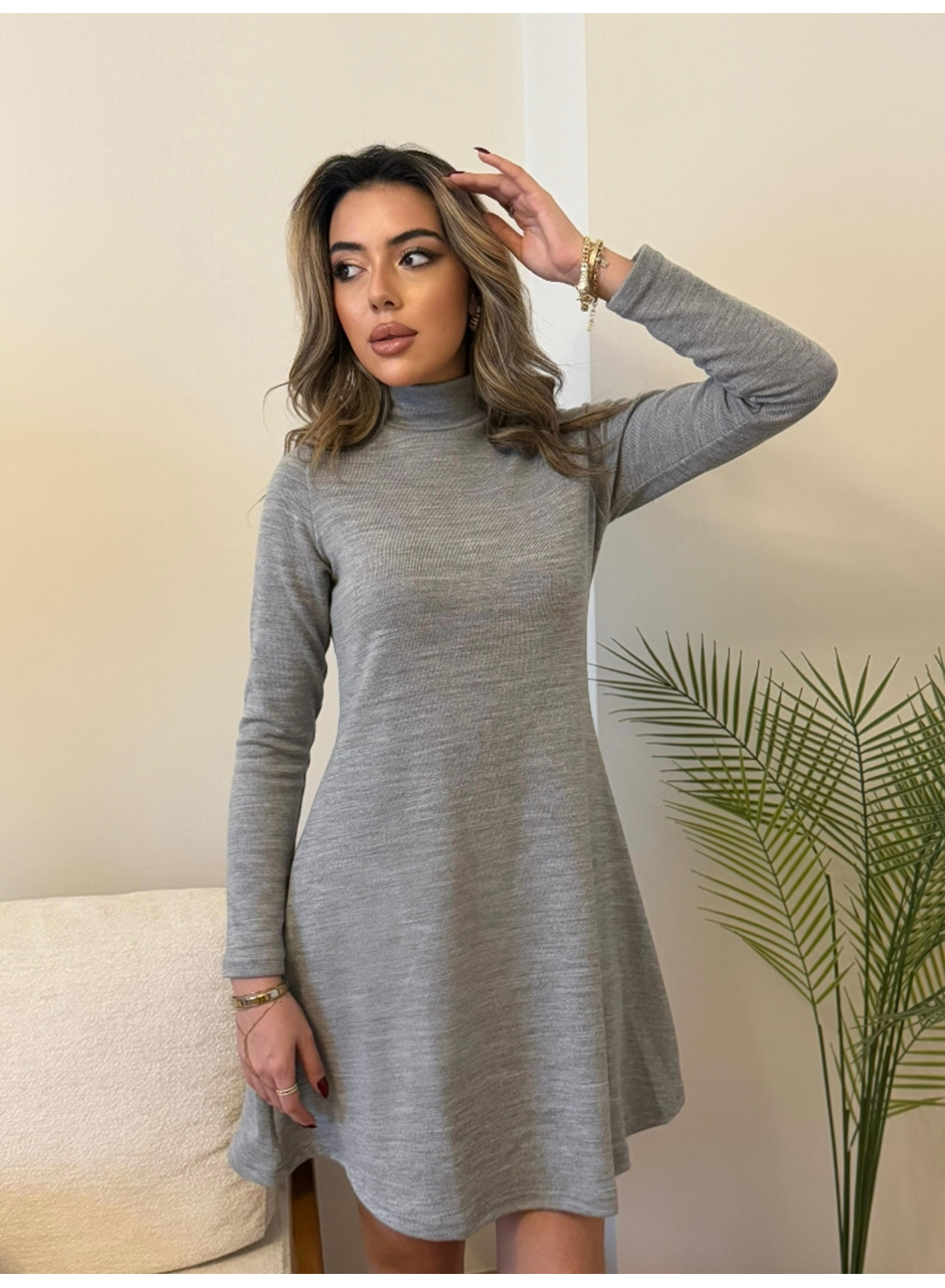 Kadın Uzun Kollu Balıkçı Yaka Salaş Kusa Akrilik Elbise