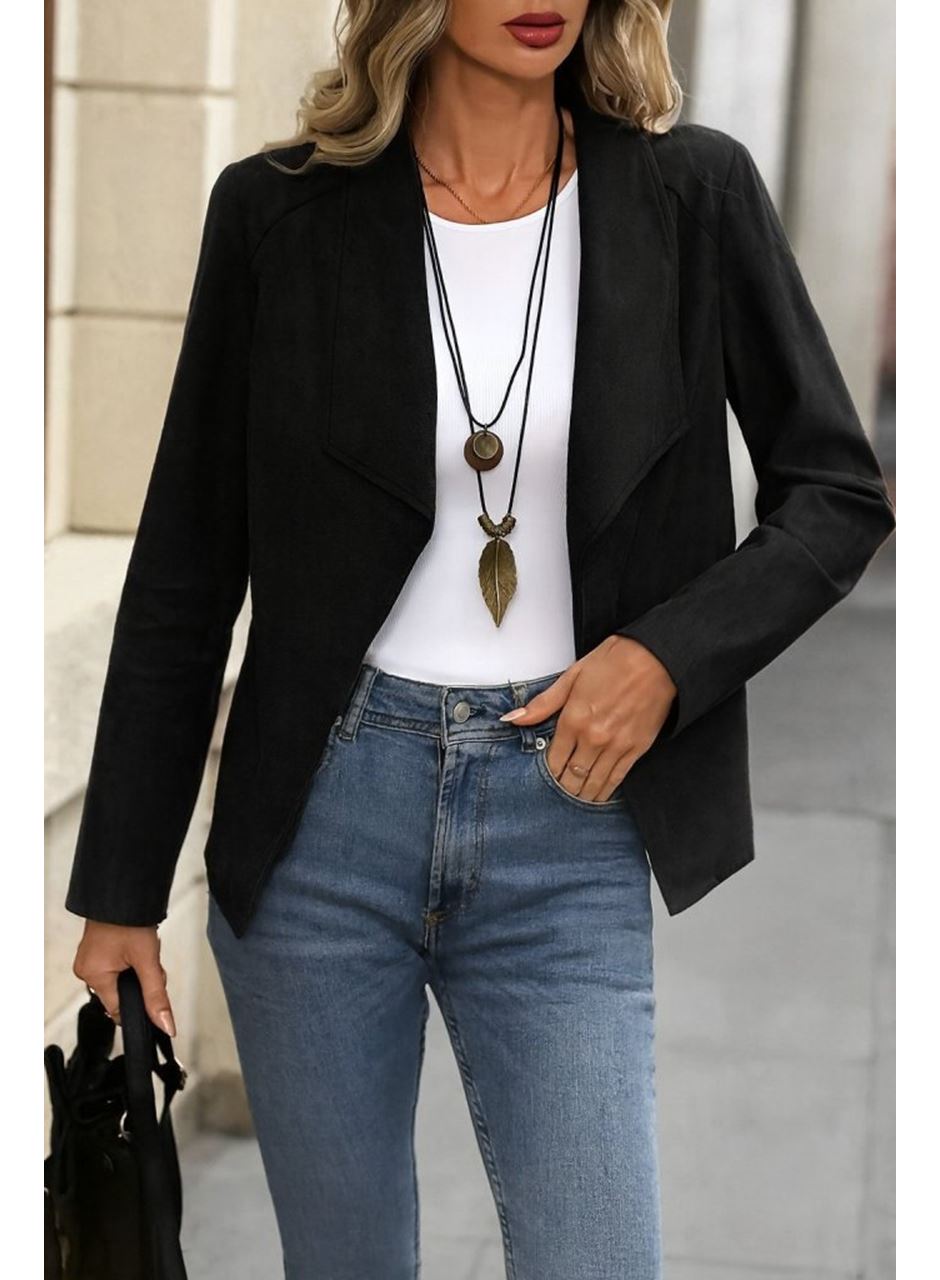 Kadın Uzun Kollu önü Açık Yakalı Süet Ceket