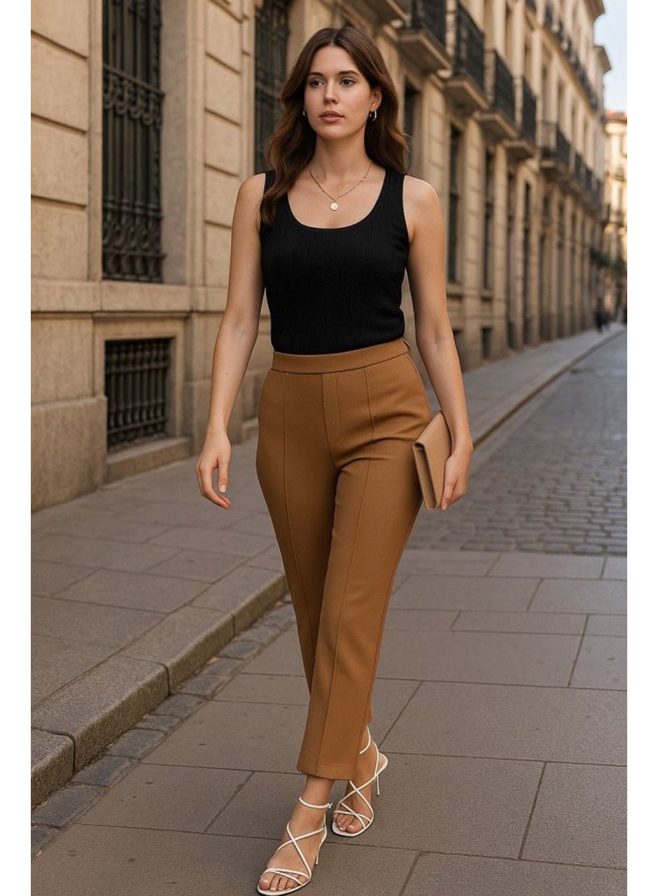 Kadın Yüksek Bel Ithal Krep Pantolon