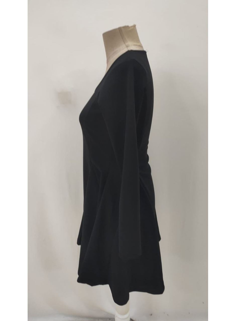 Kadın Uzun Kollu Kare Yakalı Mini Ithal Krep Elbise