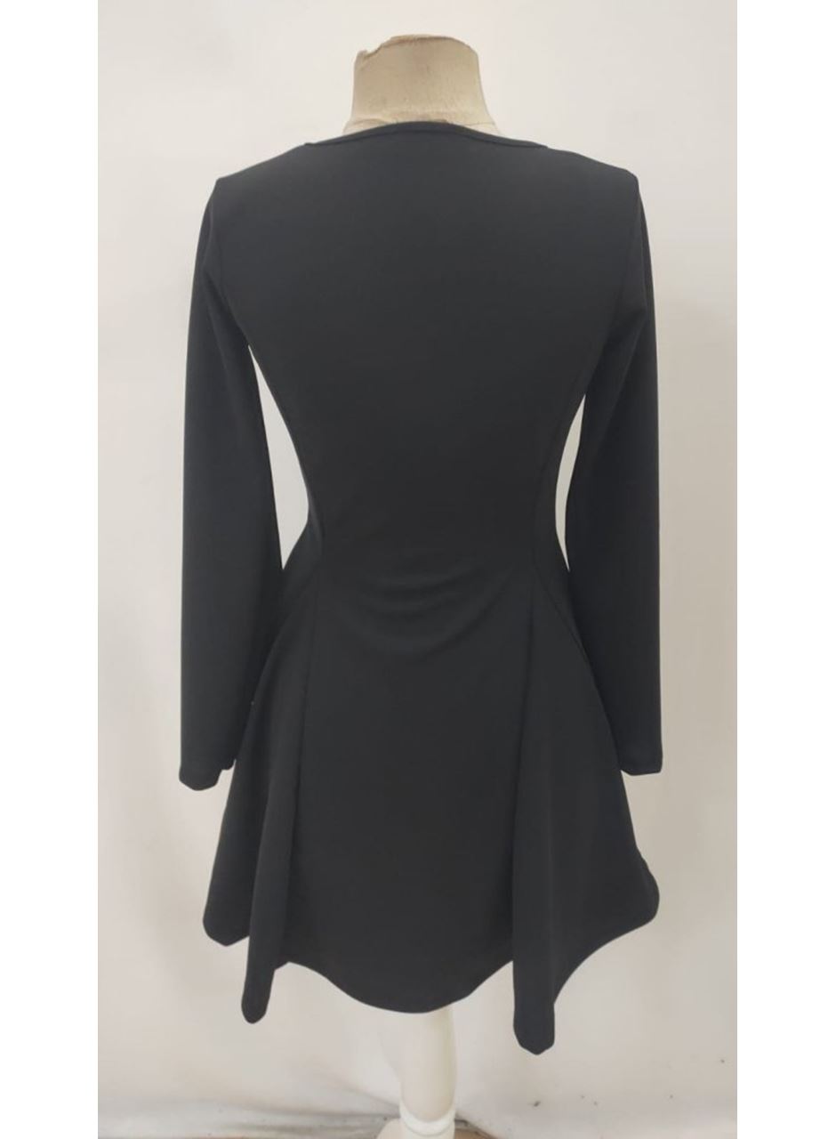 Kadın Uzun Kollu Kare Yakalı Mini Ithal Krep Elbise