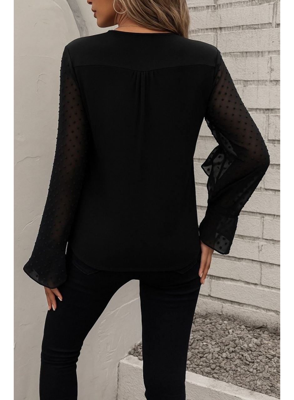 Kadın Uzun Kollu V Yakalı Kolları Ispanyol Detayı Sandy Bluz